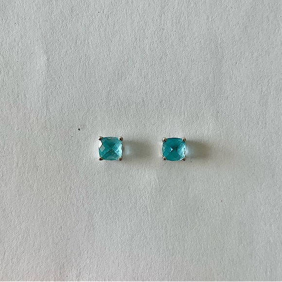 London Blue Topaz Square 10K White Gold Stud Large Gem Stone Earrings - Picture 1 of 5